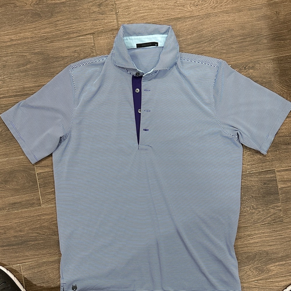 Greyson Blue and Purple Performance Polo Shirt - Picture 7 of 7
